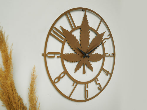 Muyika Gold Cannabis Oversized Metal Wall Clock 20" | Silent Motor