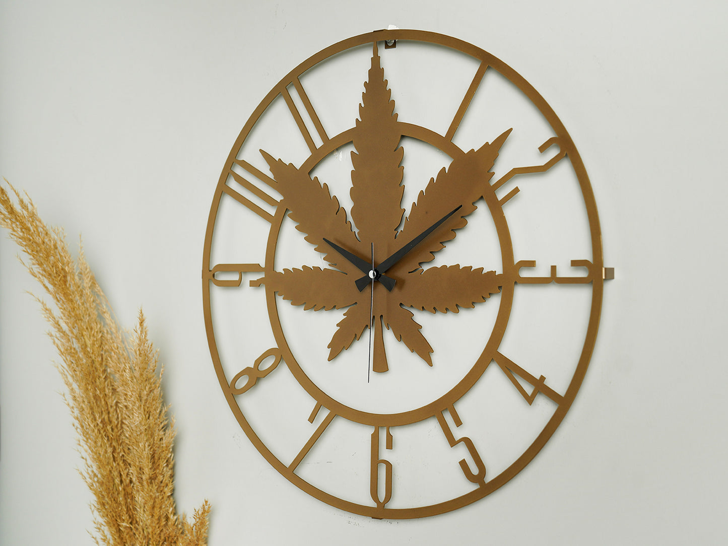 Muyika Gold Cannabis Oversized Metal Wall Clock 20" | Silent Motor