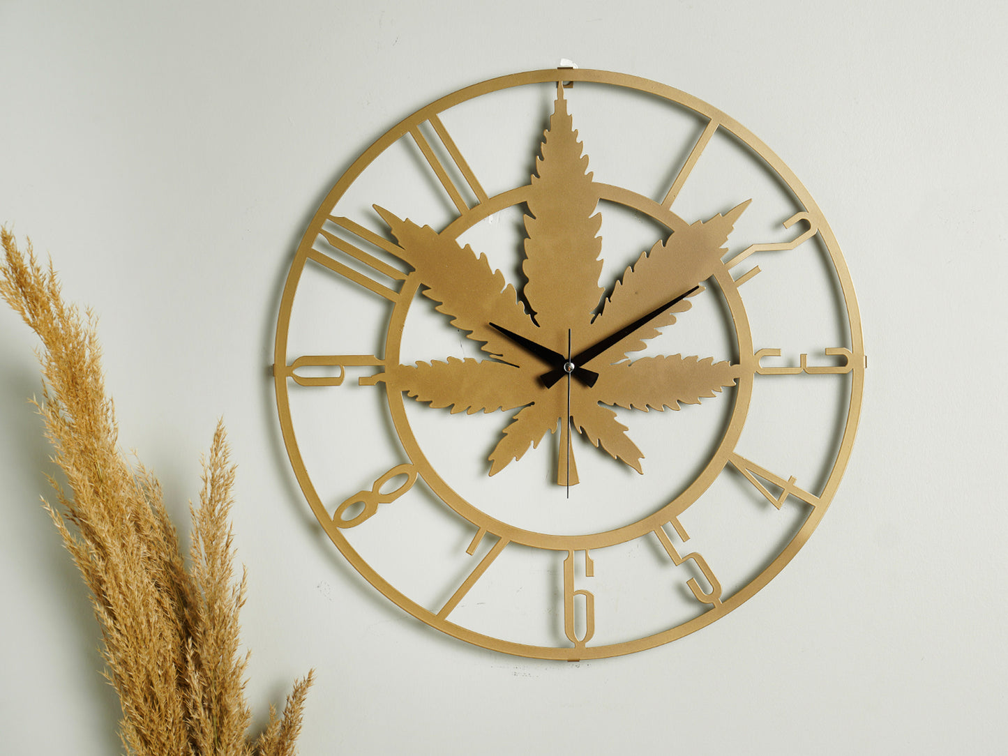 Muyika Gold Cannabis Oversized Metal Wall Clock 20" | Silent Motor