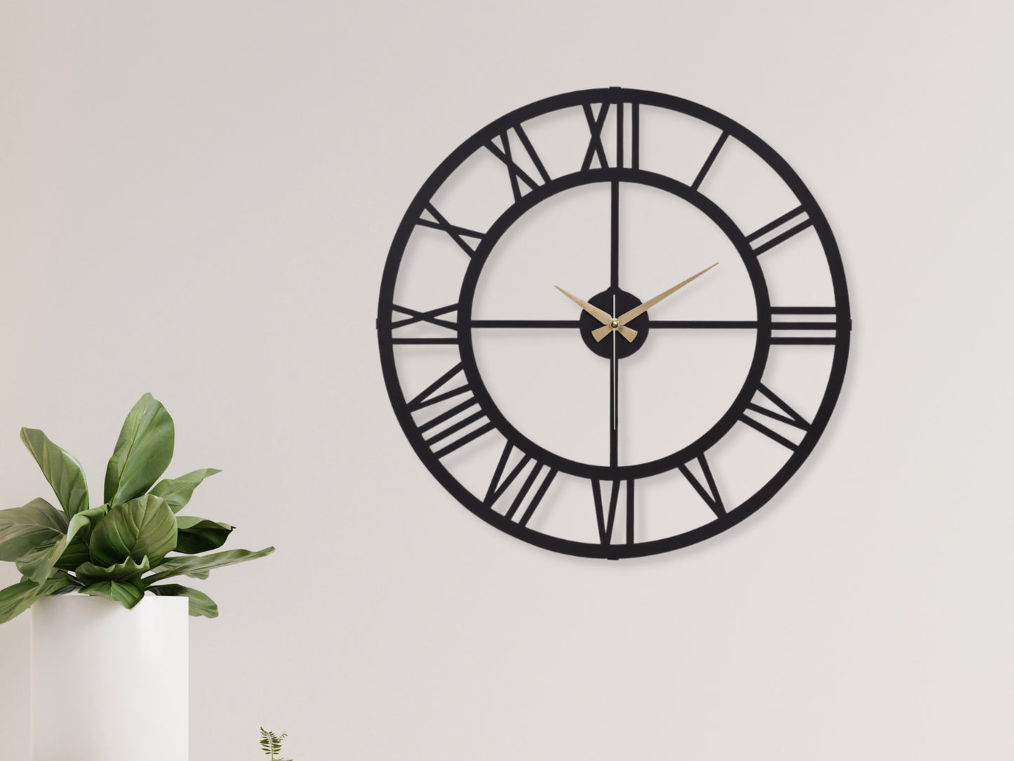 Muyika Roman Numerals Oversized Metal Wall Clock 20" | Silent Motor