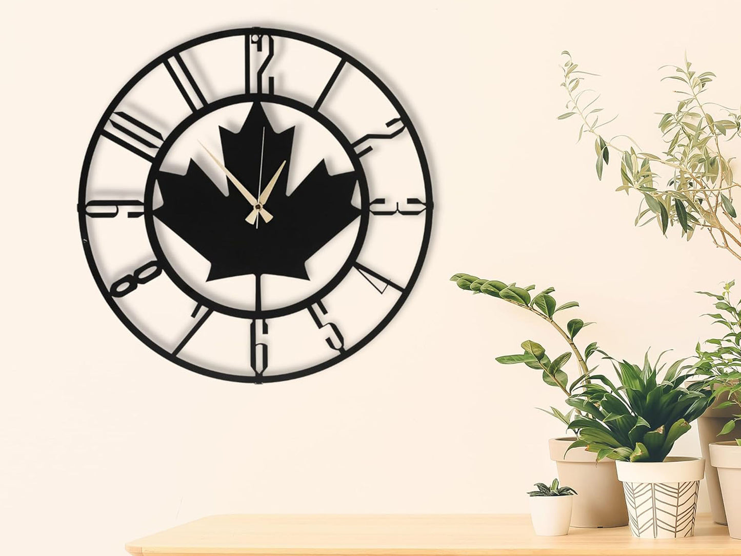 Muyika Maple Leaf Oversized Metal Wall Clock 20" | Silent Motor