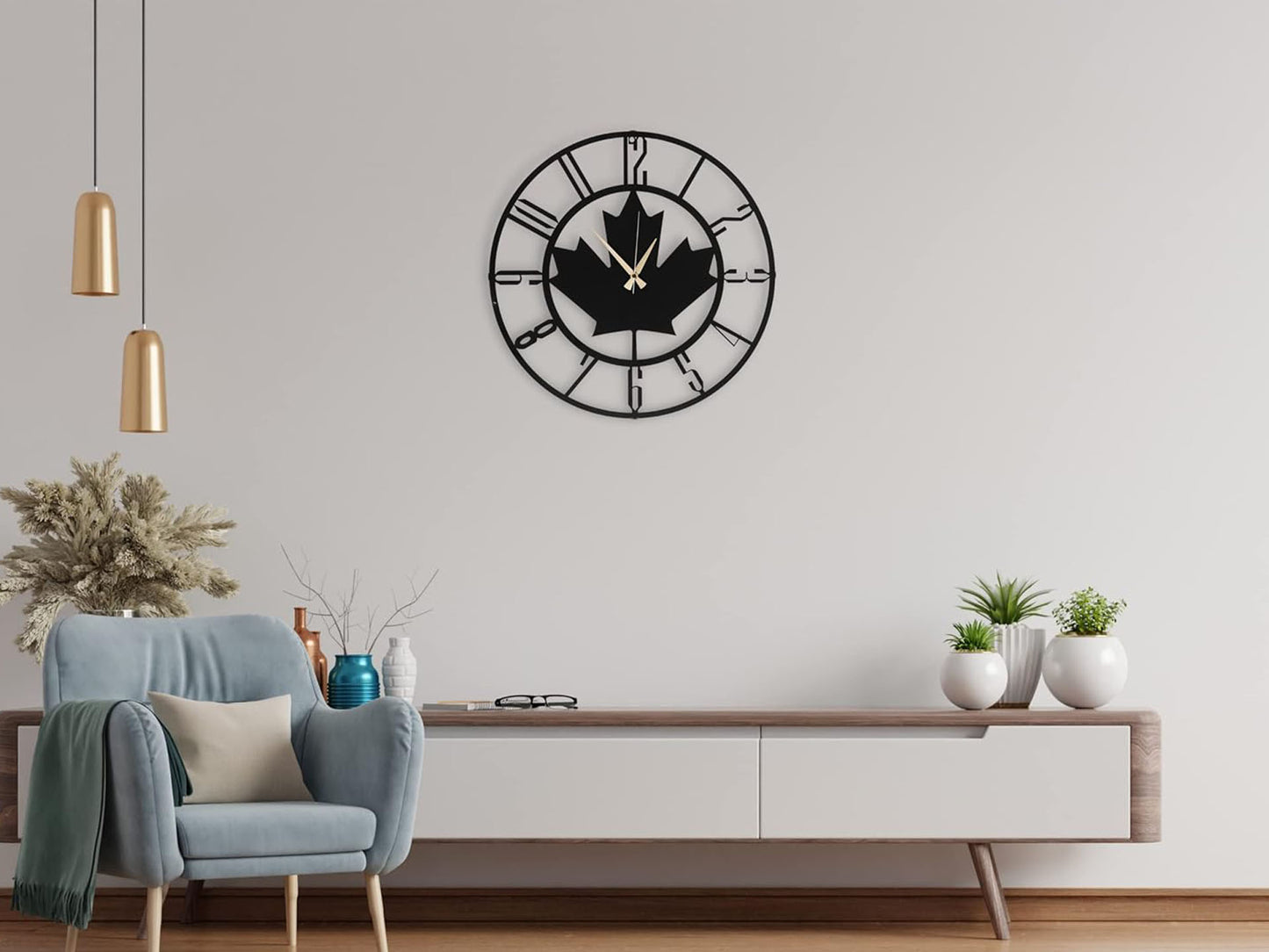 Muyika Maple Leaf Oversized Metal Wall Clock 20" | Silent Motor