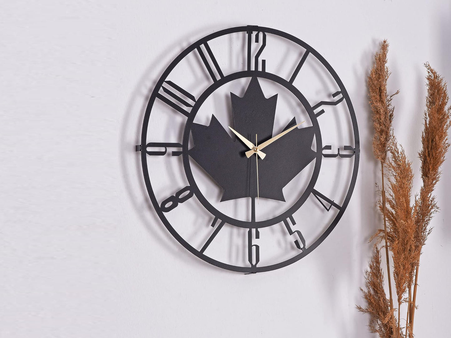 Muyika Maple Leaf Oversized Metal Wall Clock 20" | Silent Motor